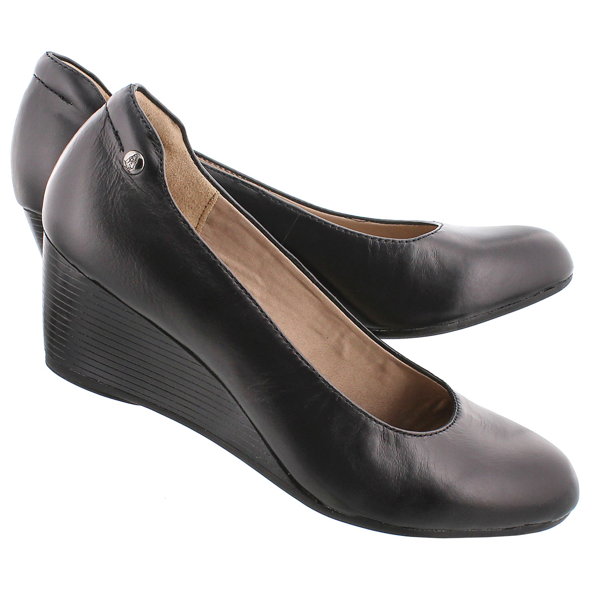 Lds Farah Rhea blk lthr dress wedge