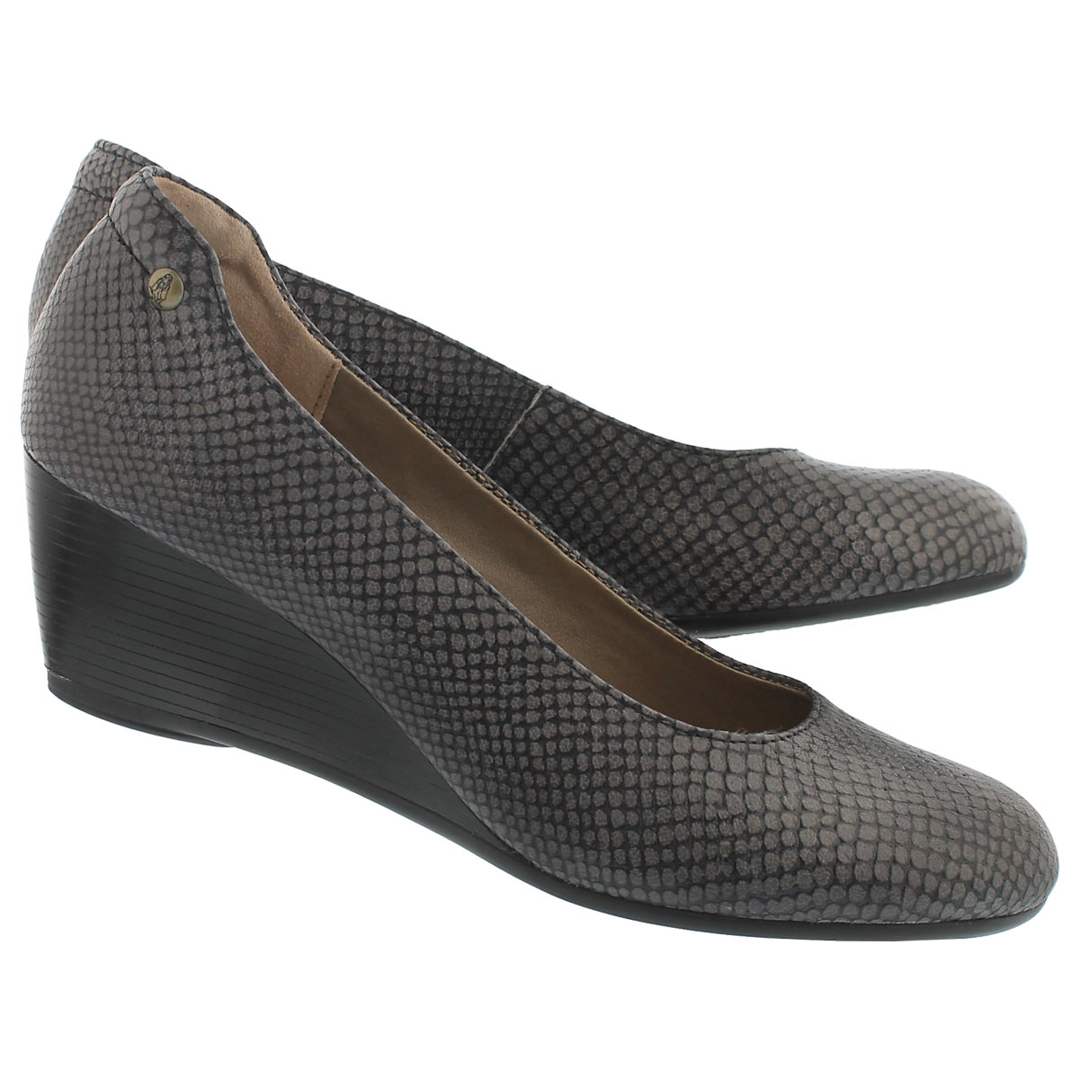 Lds Farah Rhea bk snake lthr dress wedge