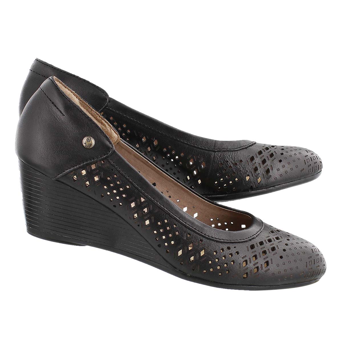 Lds Mindon Rhea black perforated wedge