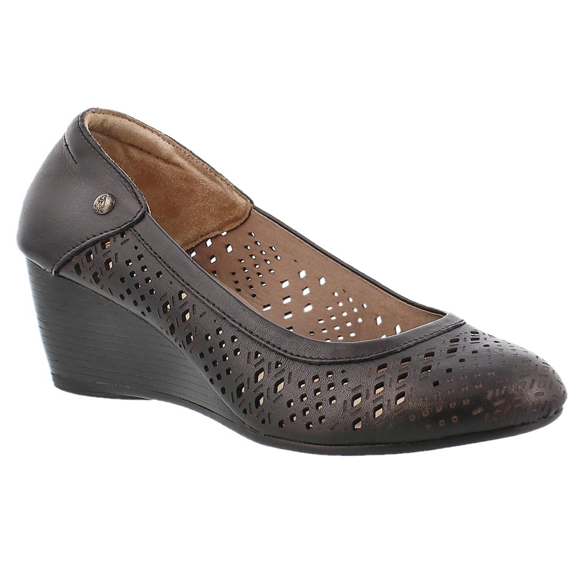 Lds Mindon Rhea black perforated wedge