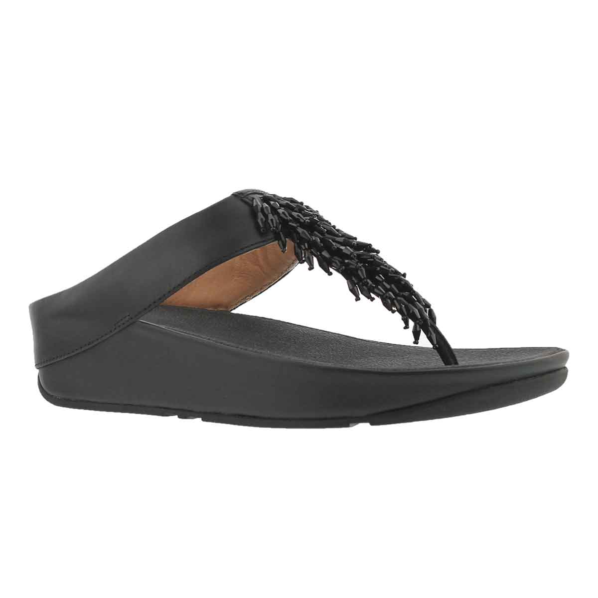 Lds Rumba black fringe thong sandal