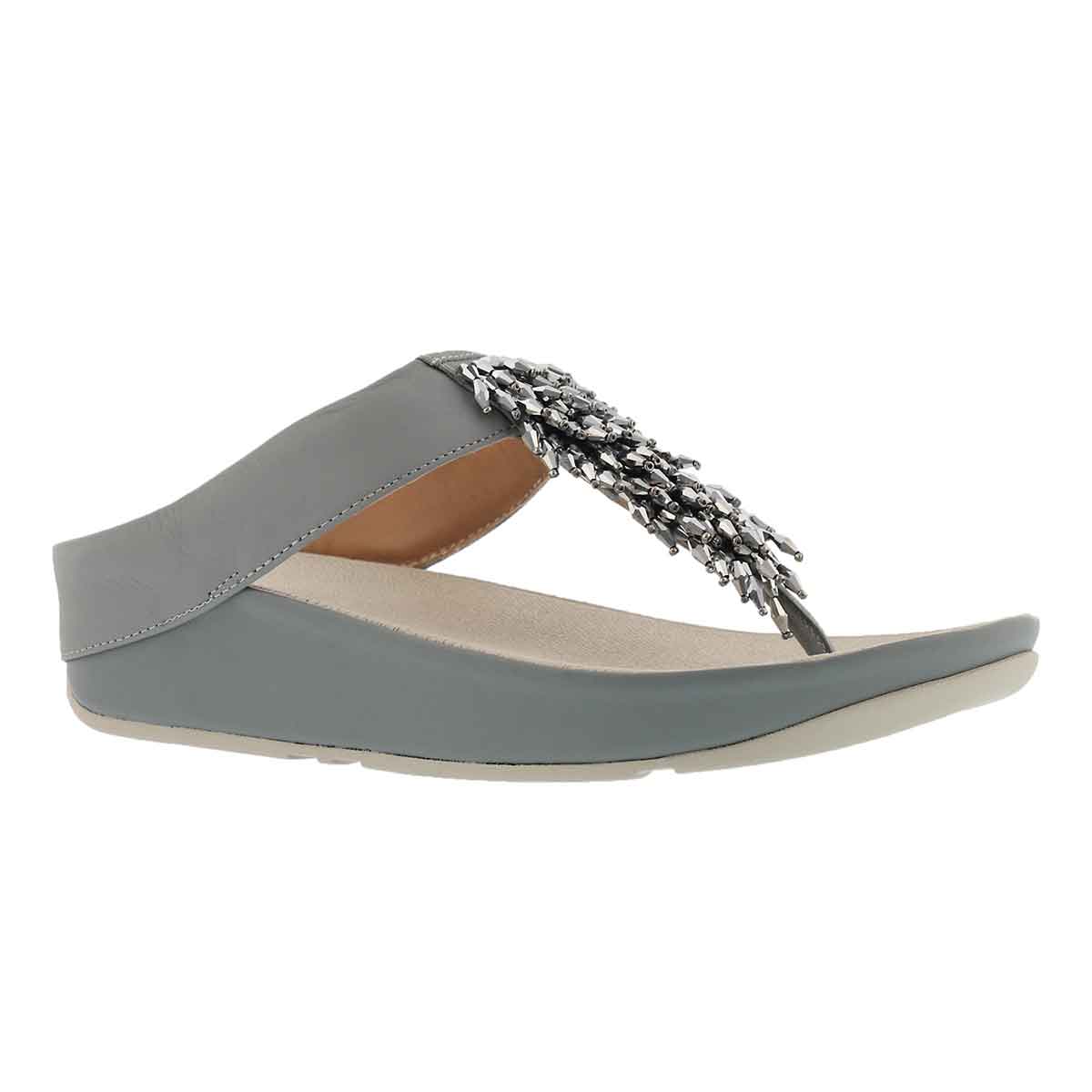 Women's RUMBA dove blue fringe thong sandals