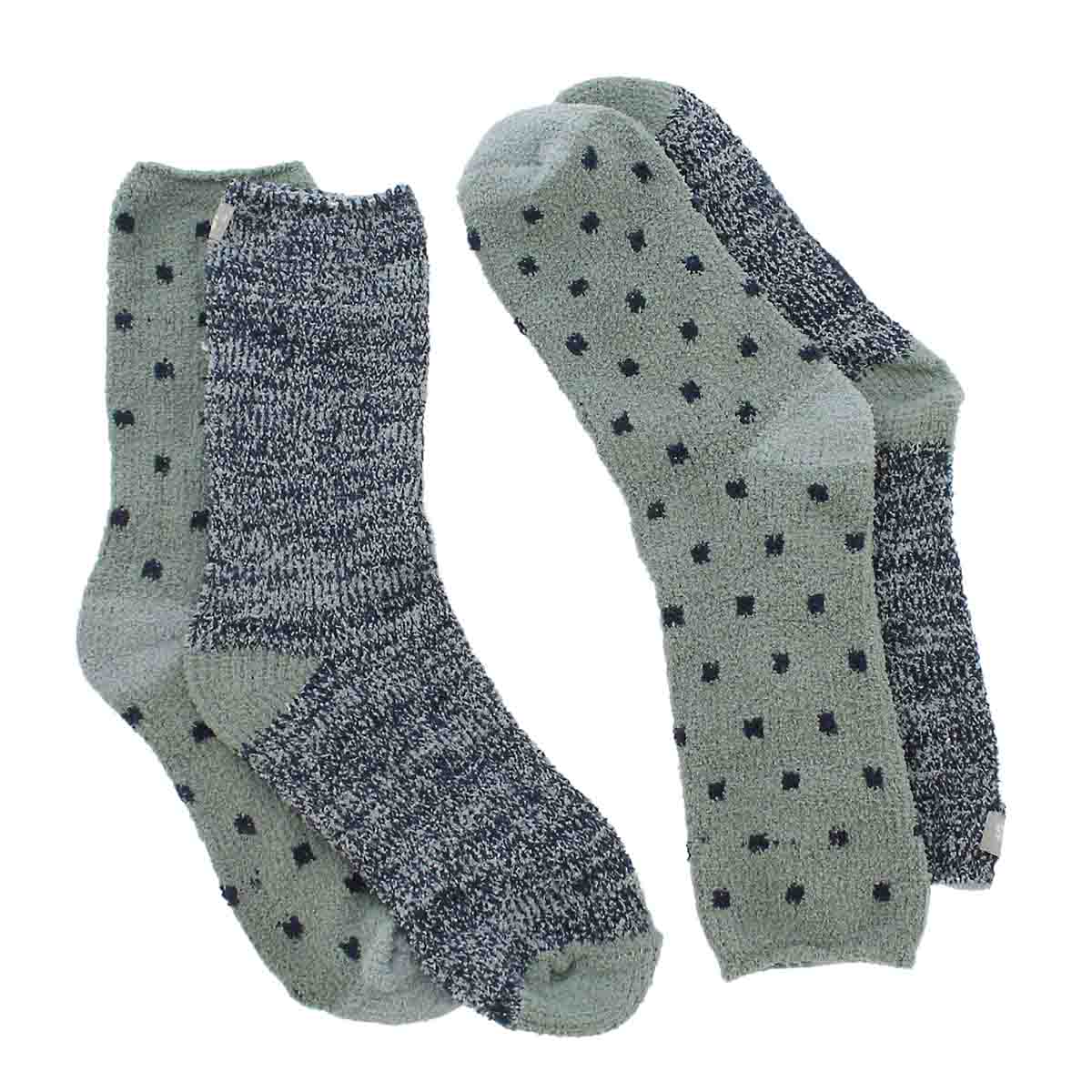 Lds Small Square grn mlti sock - 2 pk