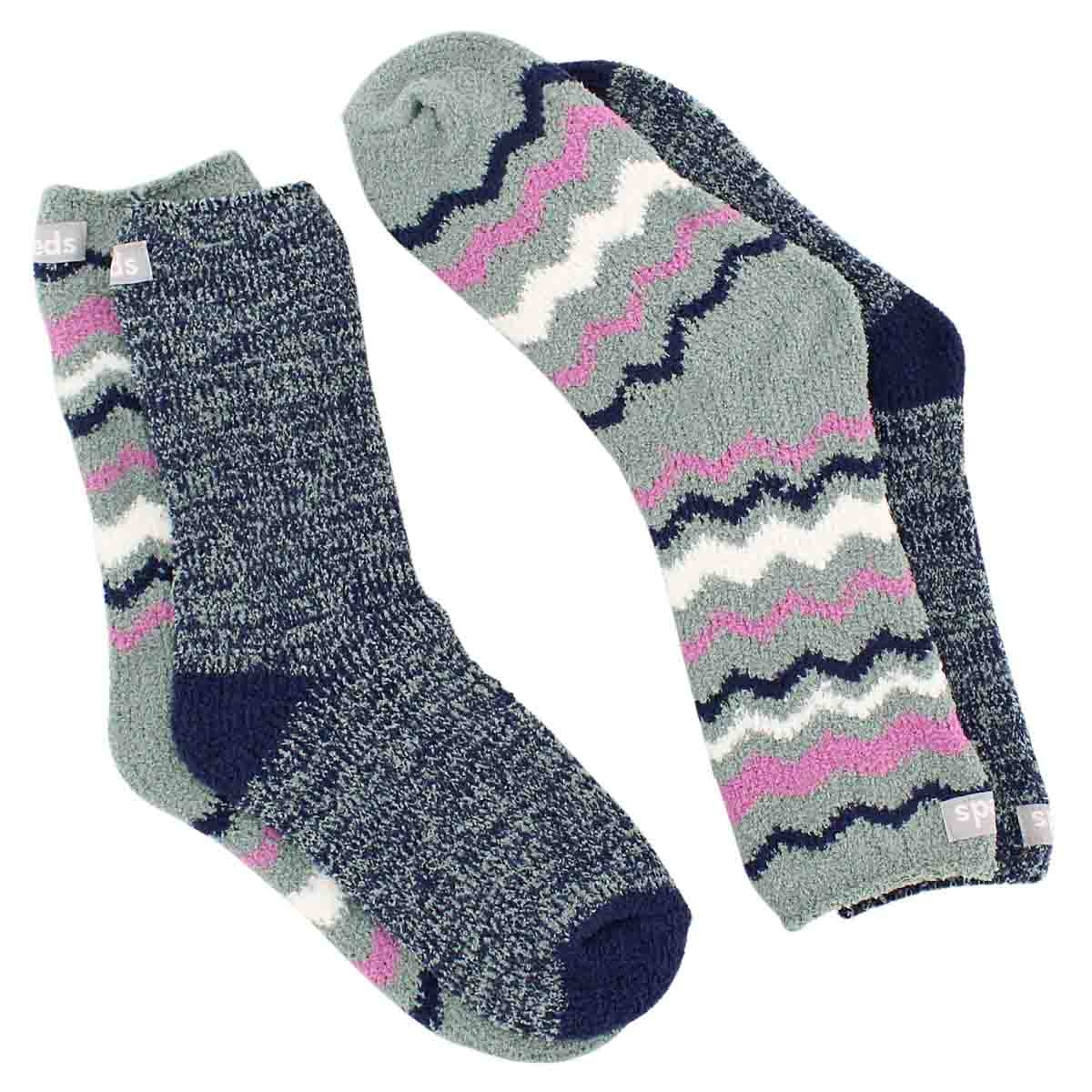 Lds Chevron green mlti sock - 2 pk
