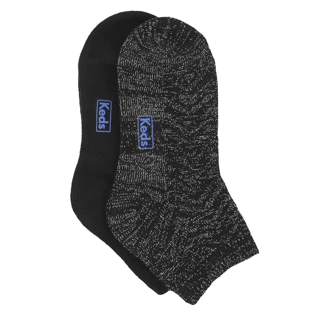 Lds Zig Zag blk mult ankle sock - 2 pk