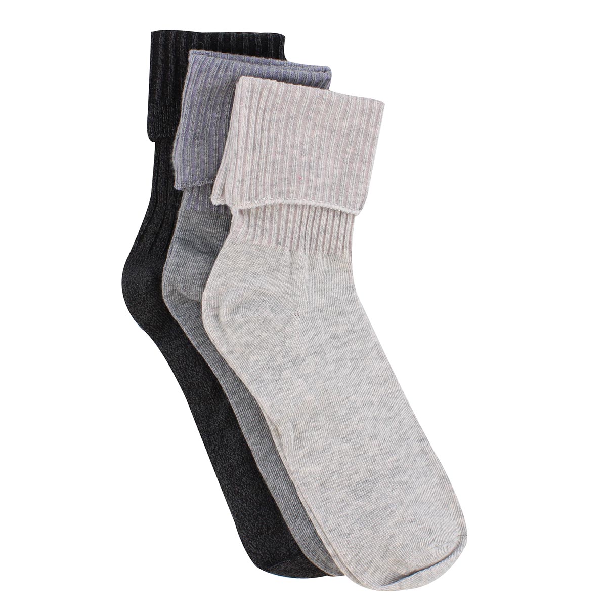 Lds Contrast Turncuff char mlti soc- 3pk