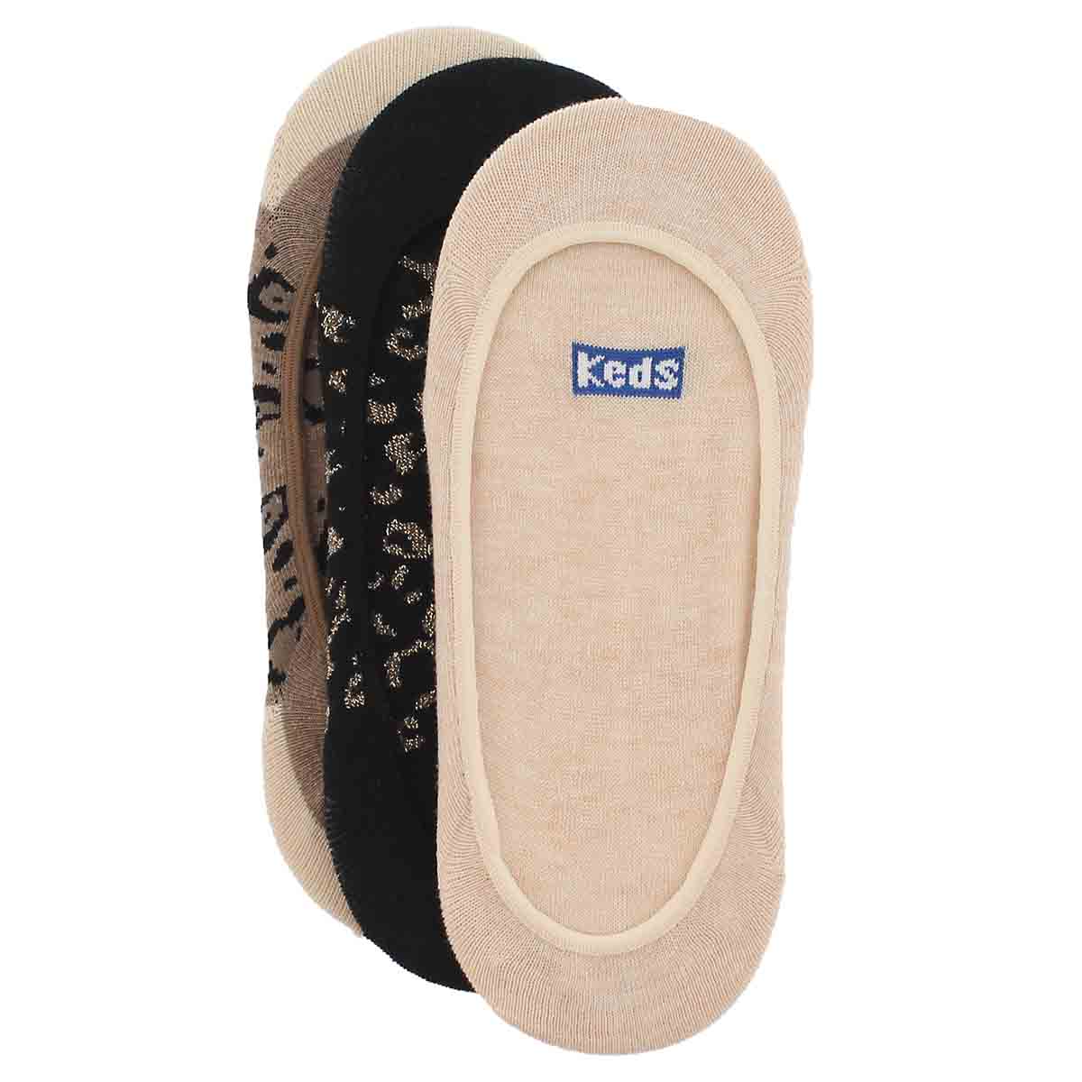 Lds Lurex Leopard blk asst liner - 3 pk