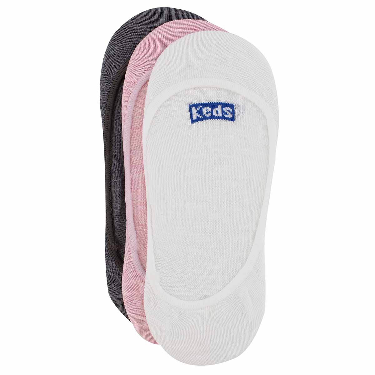 Lds Slub wht/pnk/gry liner - 3 pk