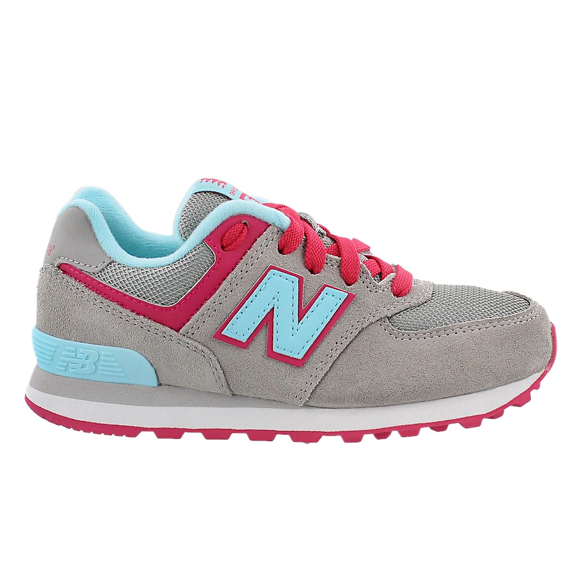Grls 574 grey/lt blue lace up sneaker