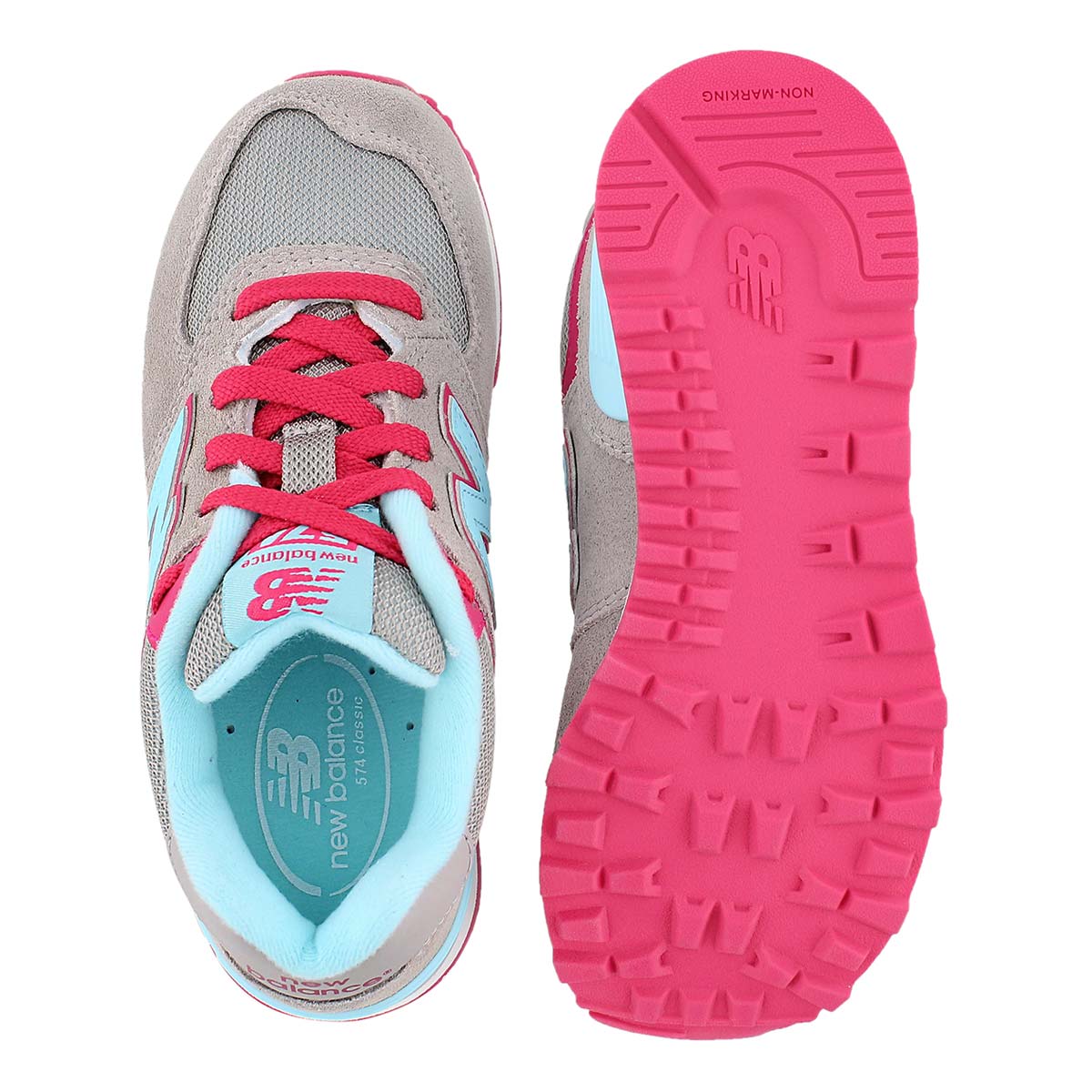 Grls 574 grey/lt blue lace up sneaker
