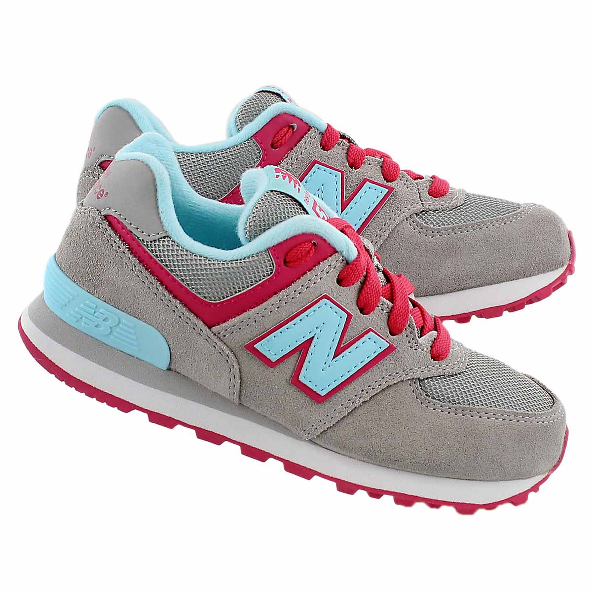Grls 574 grey/lt blue lace up sneaker