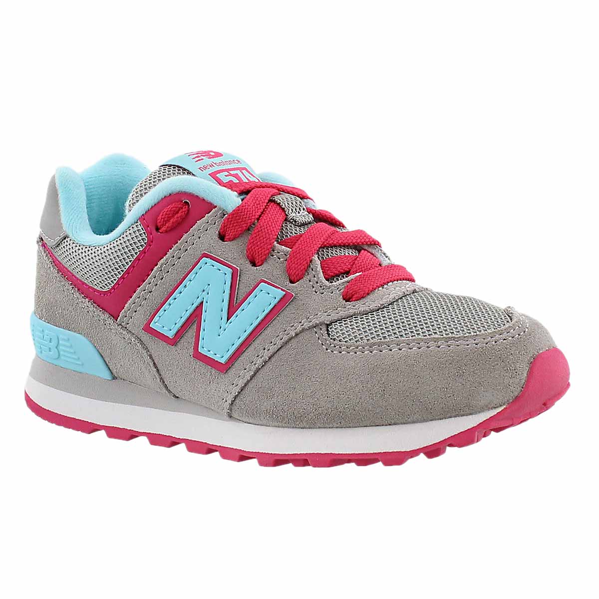 Grls 574 grey/lt blue lace up sneaker