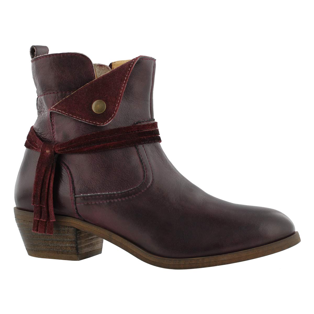 Lds Leah burgundy side zip ankle boot