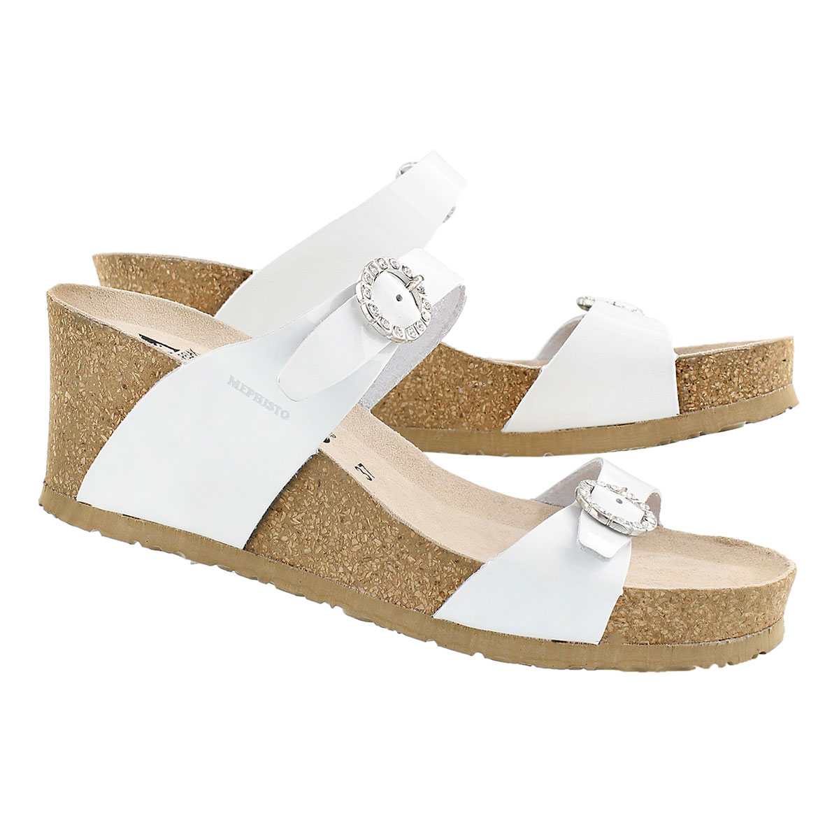 Lds Lidia wht pat crk footbed wdg sandal