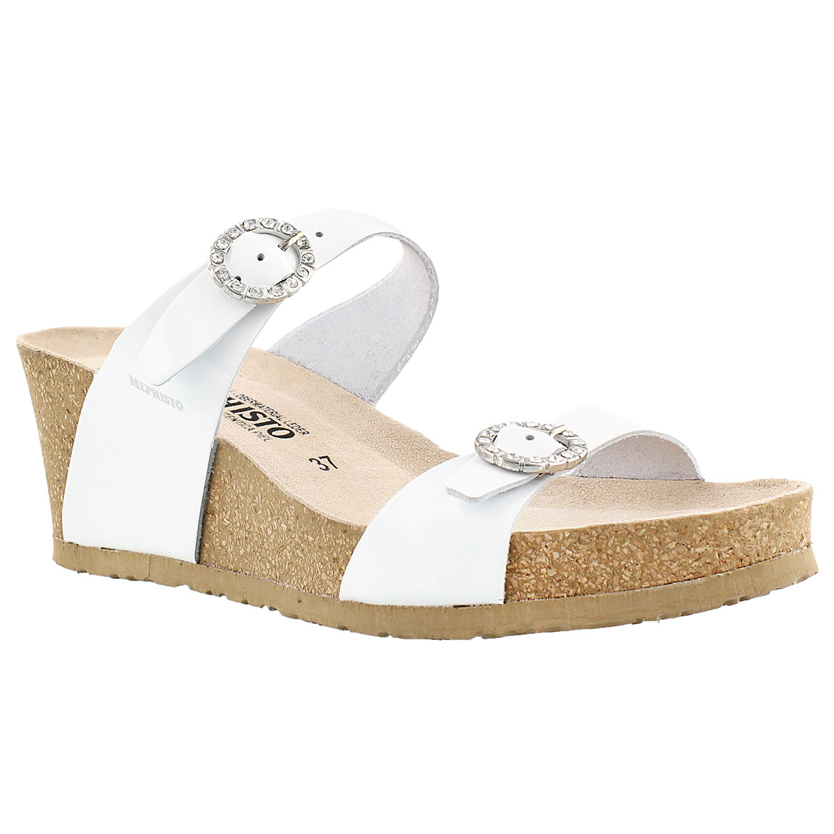 Lds Lidia wht pat crk footbed wdg sandal
