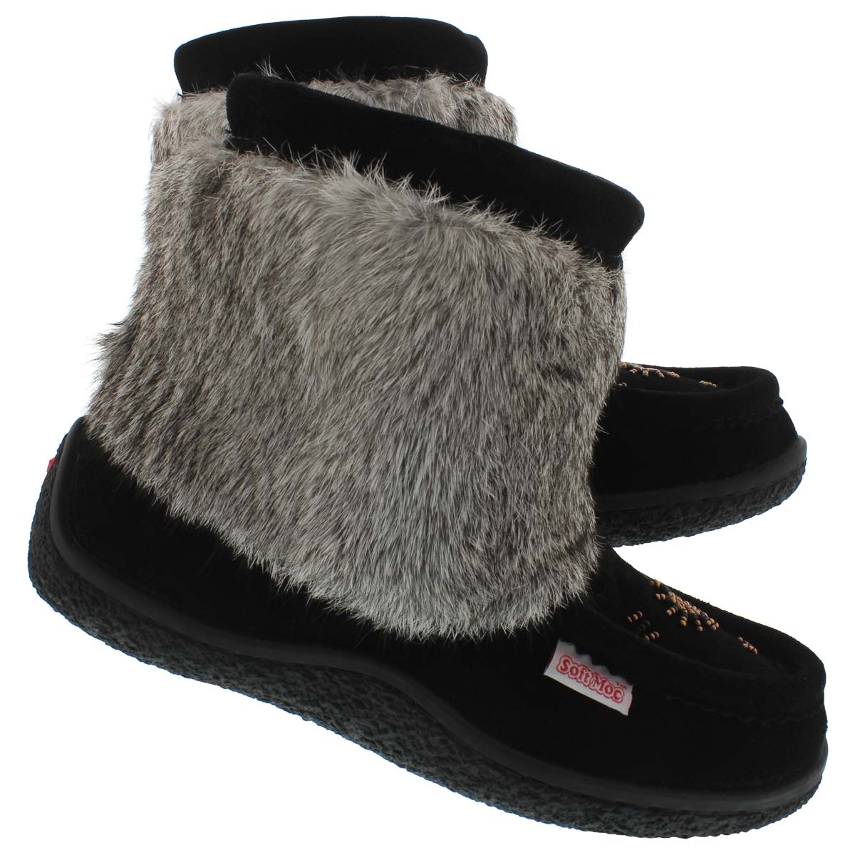 Lds Minimuk black rabbit fur bootie