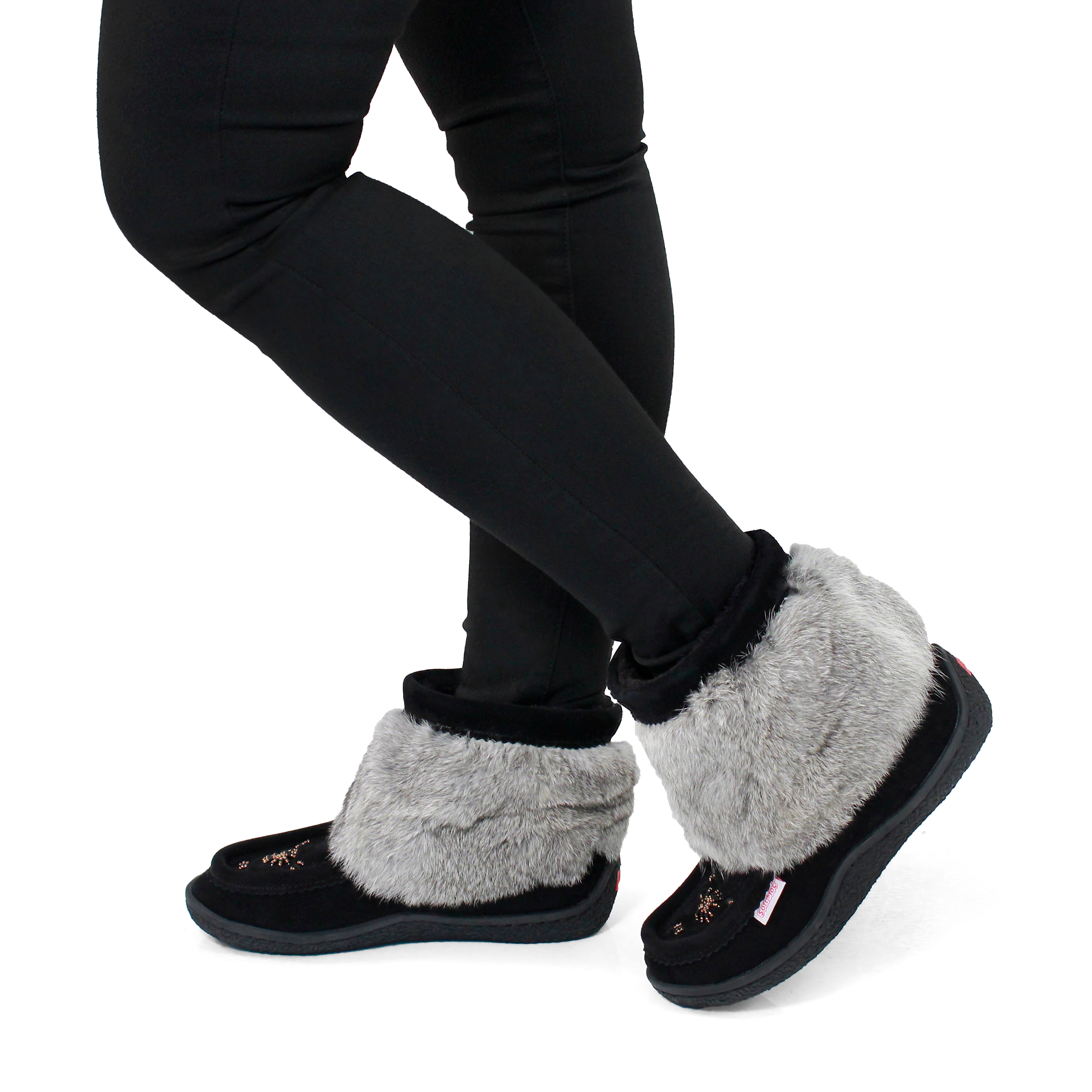 Lds Minimuk black rabbit fur bootie