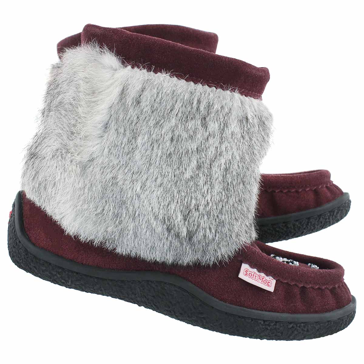 Lds Minimuk burgundy rabbit fur bootie