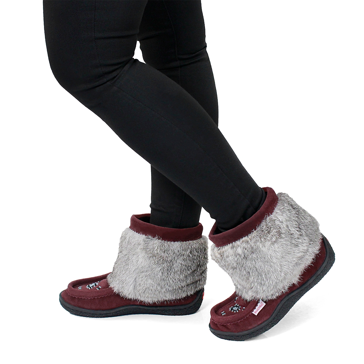 Lds Minimuk burgundy rabbit fur bootie