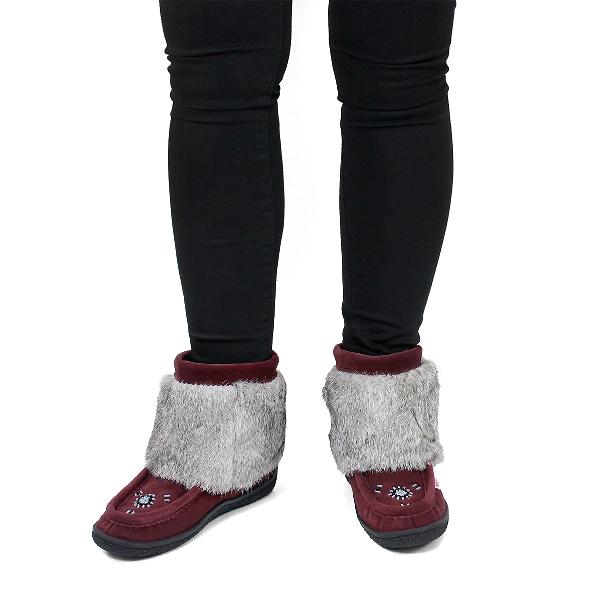 Lds Minimuk burgundy rabbit fur bootie