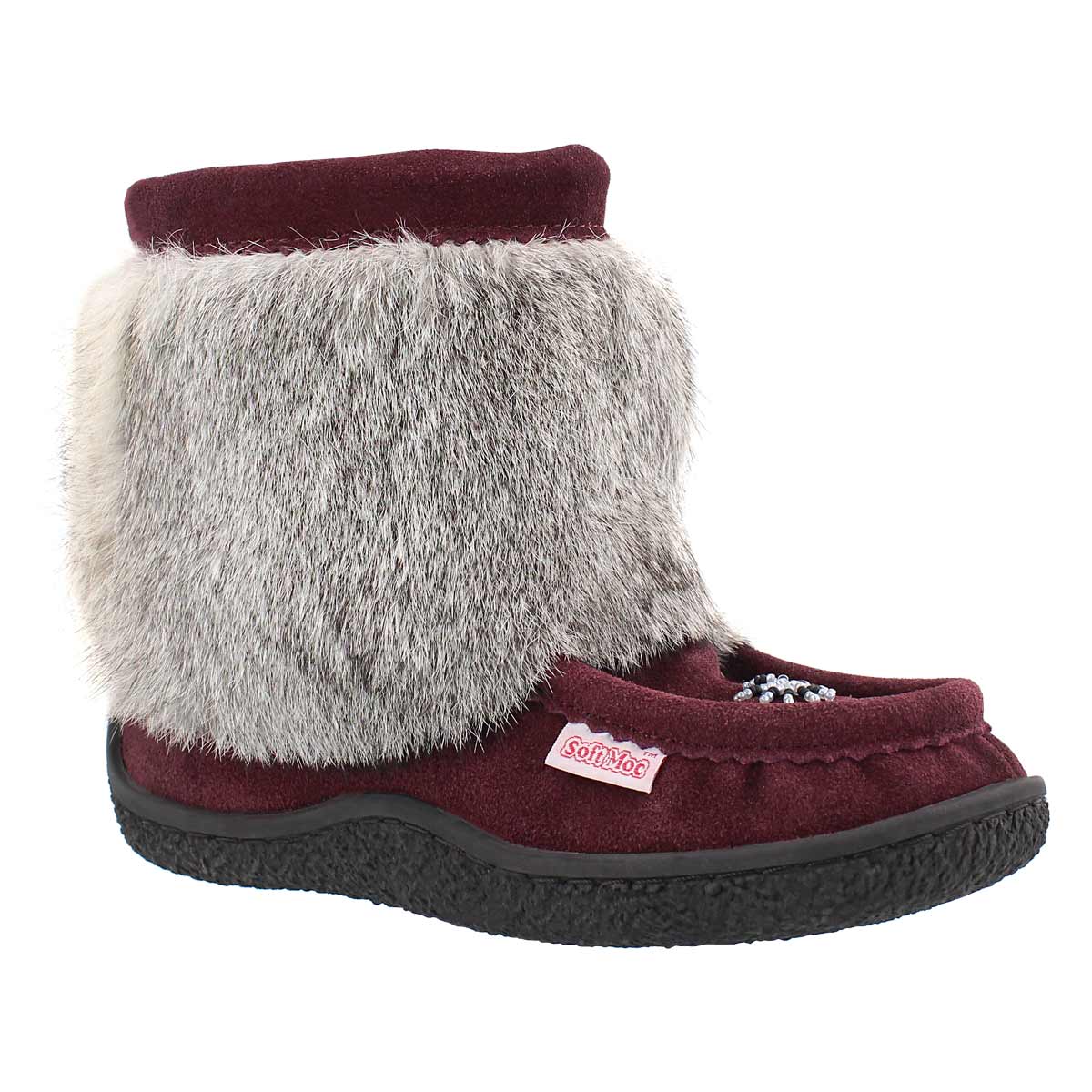 Women's MINIMUK burgundy rabbit fur booties
