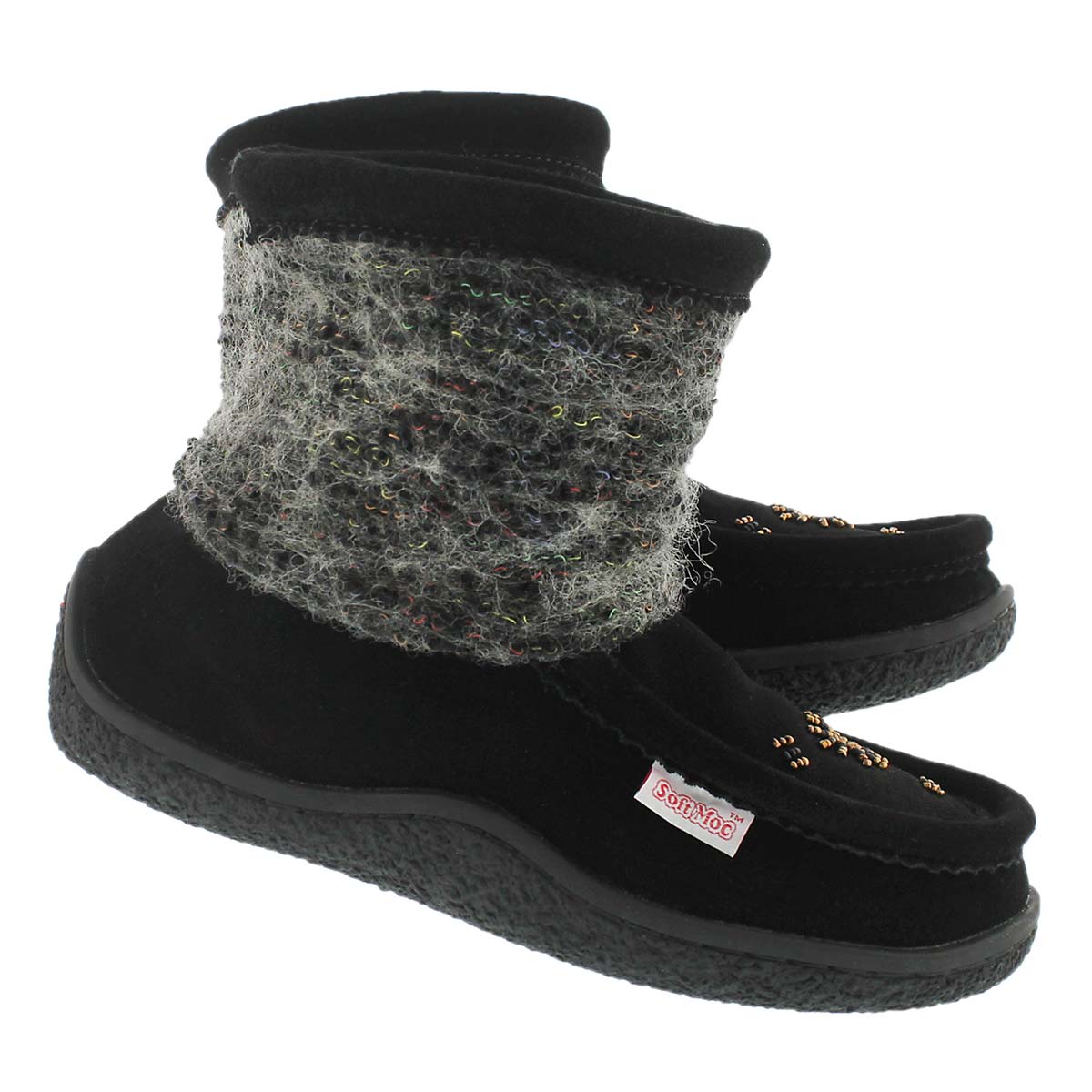 Mini-mukluk av tissu texturé, noir, fem