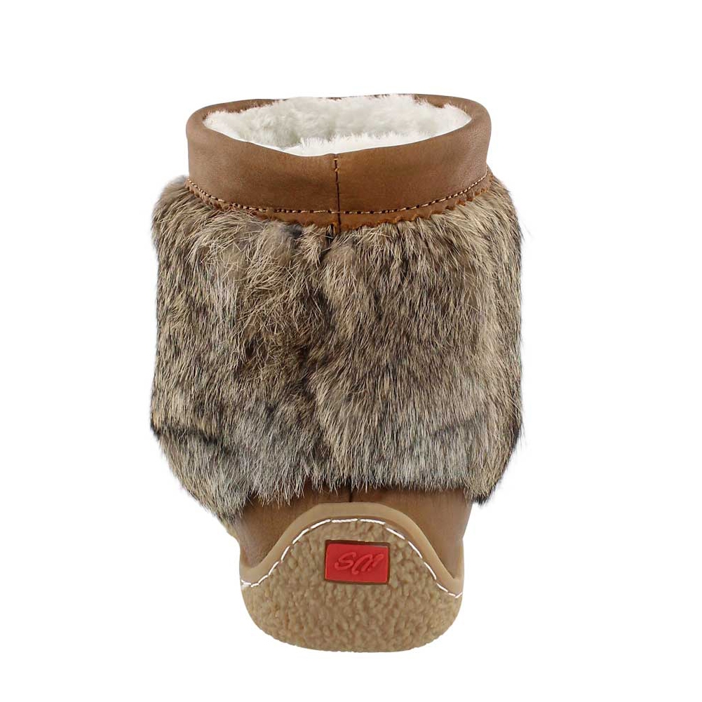 Lds dark tan leather mini mukluk