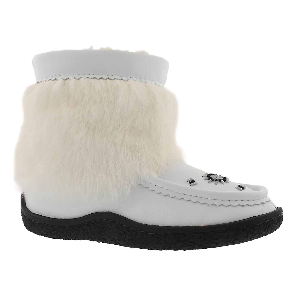 Women's MINIMUK white leather rabbit fur booties