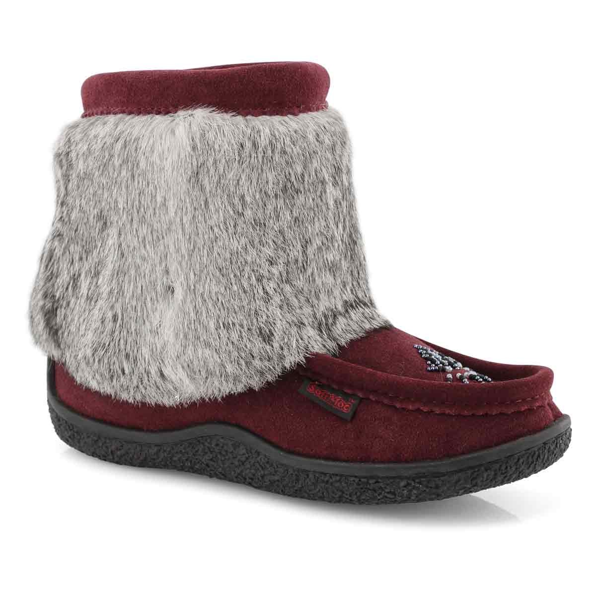 Lds Minimuk 2 burgundy rabbit fur bootie