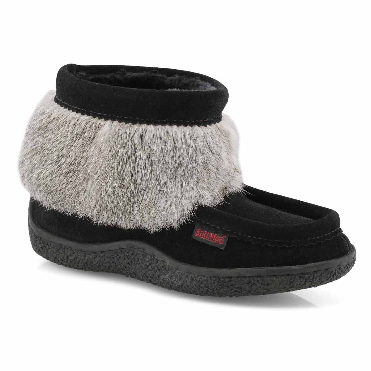 Lds MinimukShort bk/gy rabbit fur bootie