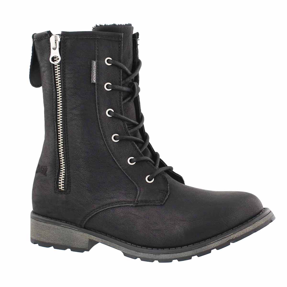 Girls' NERA black waterproof combat boots