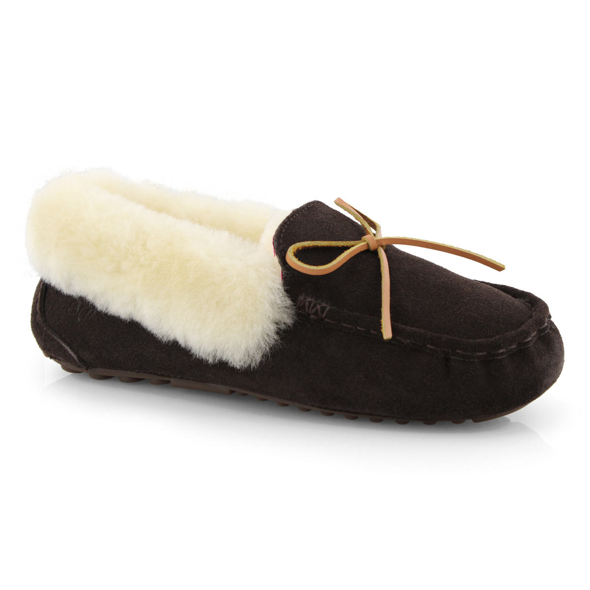 Lds Patty II choc shrlng lined suede moc