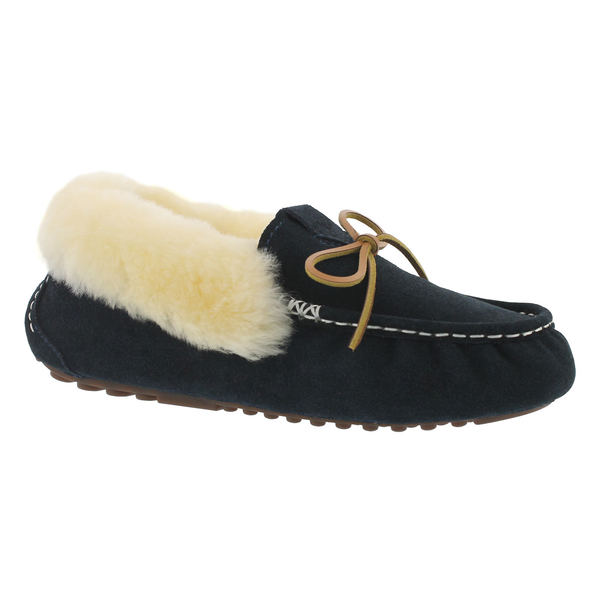 Lds Patty navy shearling lined suede moc