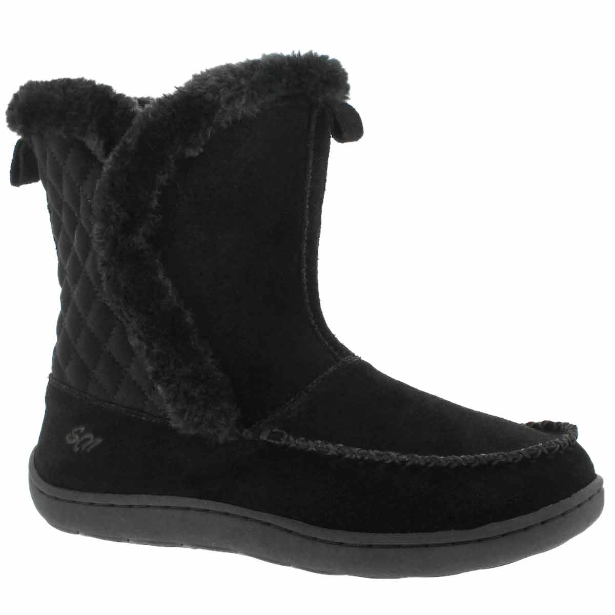 Lds Phoebe Hi blk suede slipper bootie
