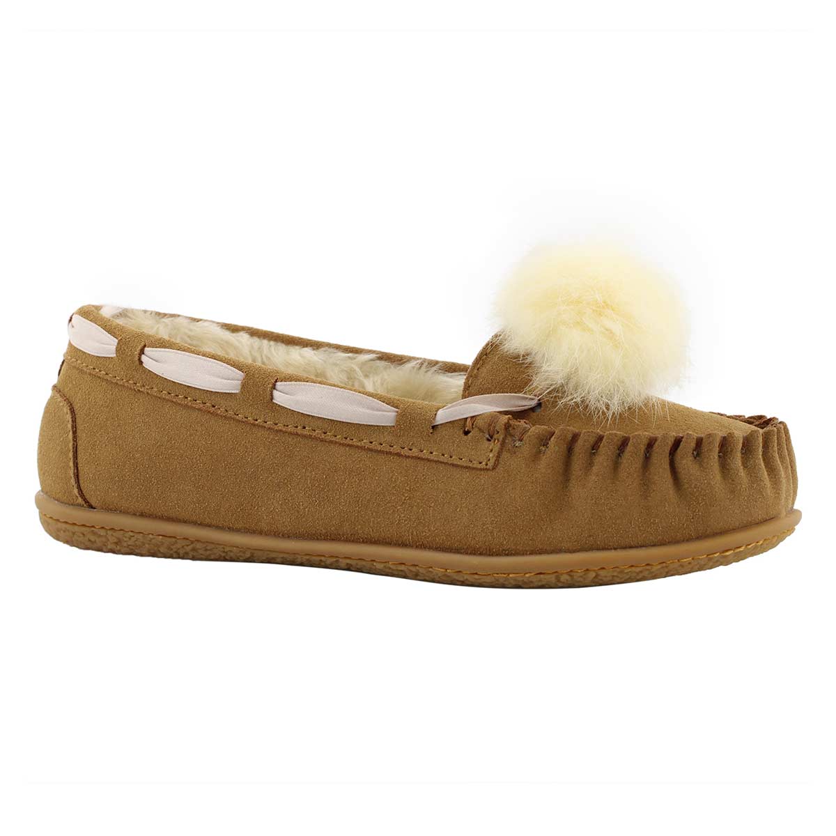Lds PomPom mocha suede ballerina moc