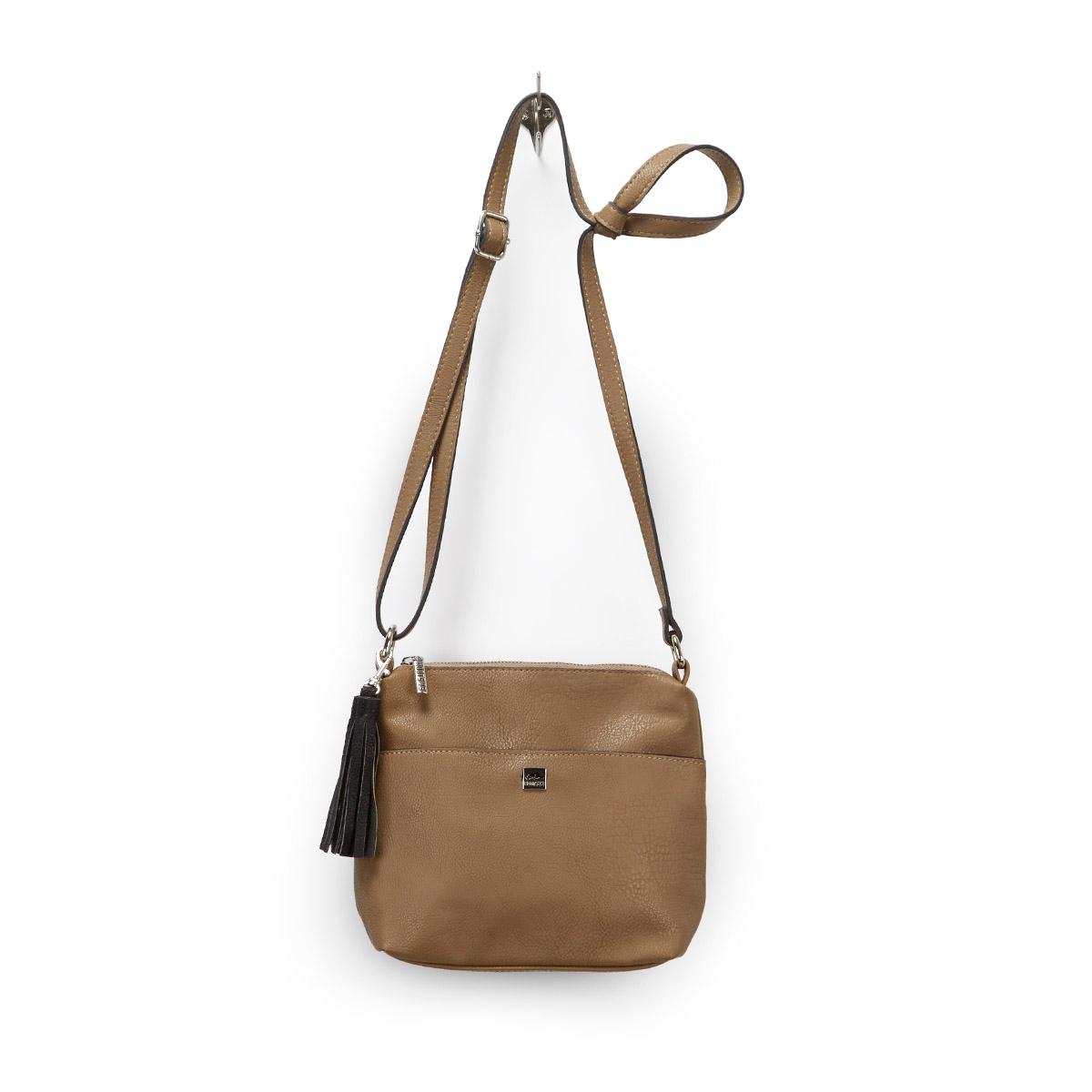 Lds taupe tassel detail cross body bag