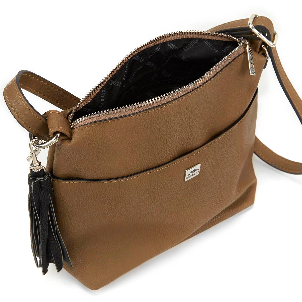 Lds taupe tassel detail cross body bag