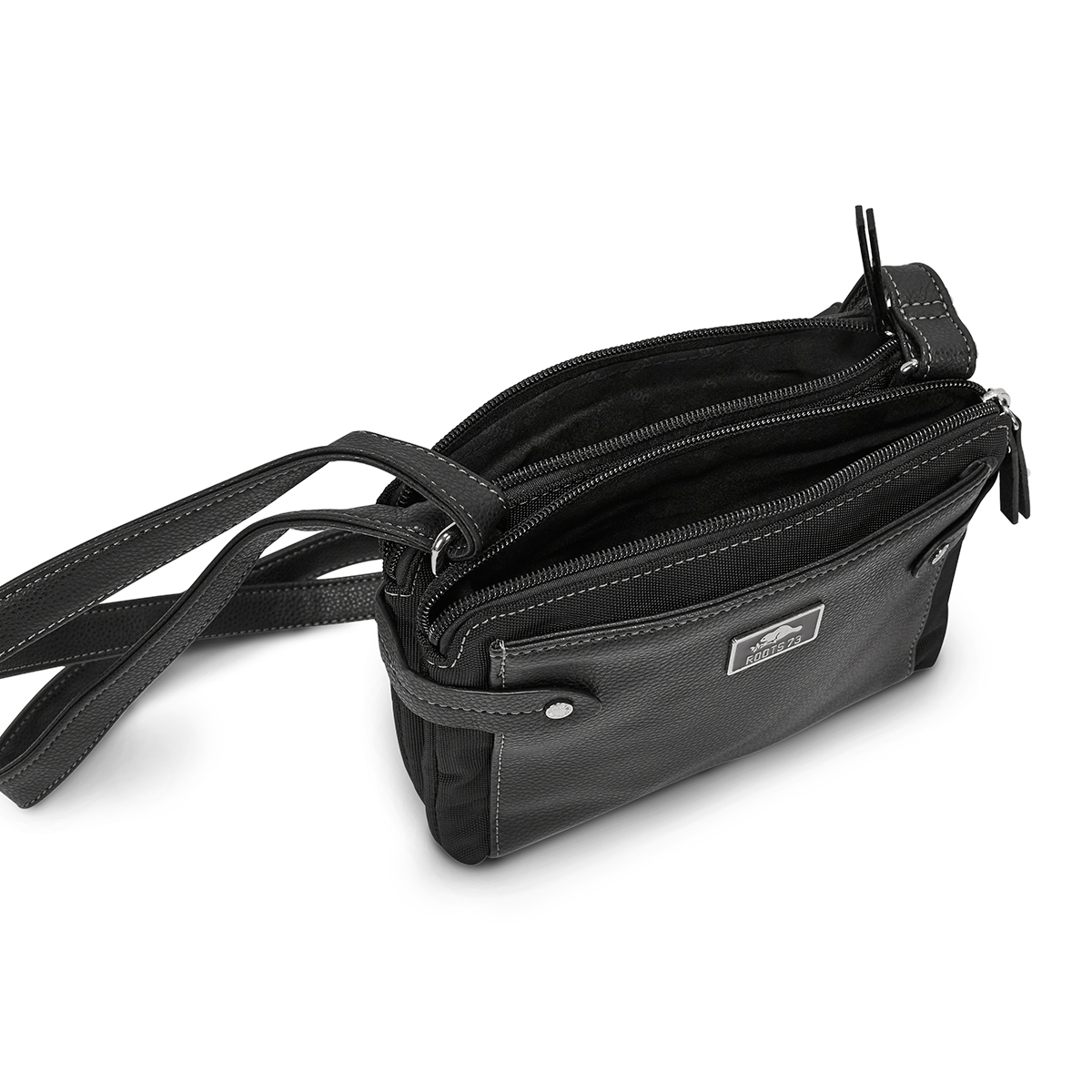LdsRoots73 blk 2 compartment crossbody