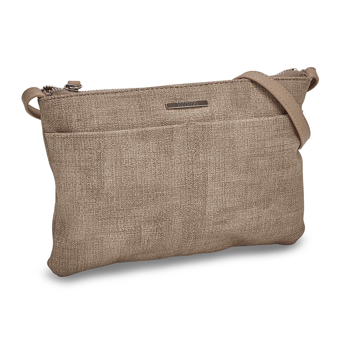 Lds taupe east/west top zip crossbody