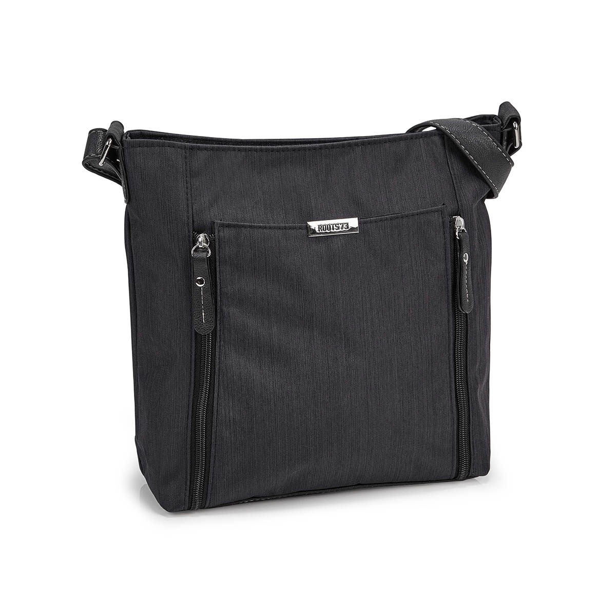 Lds blk double vertical pocket crossbody
