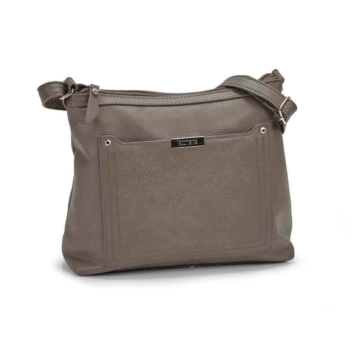 Women's R5438 grey stitched pocket crossbody