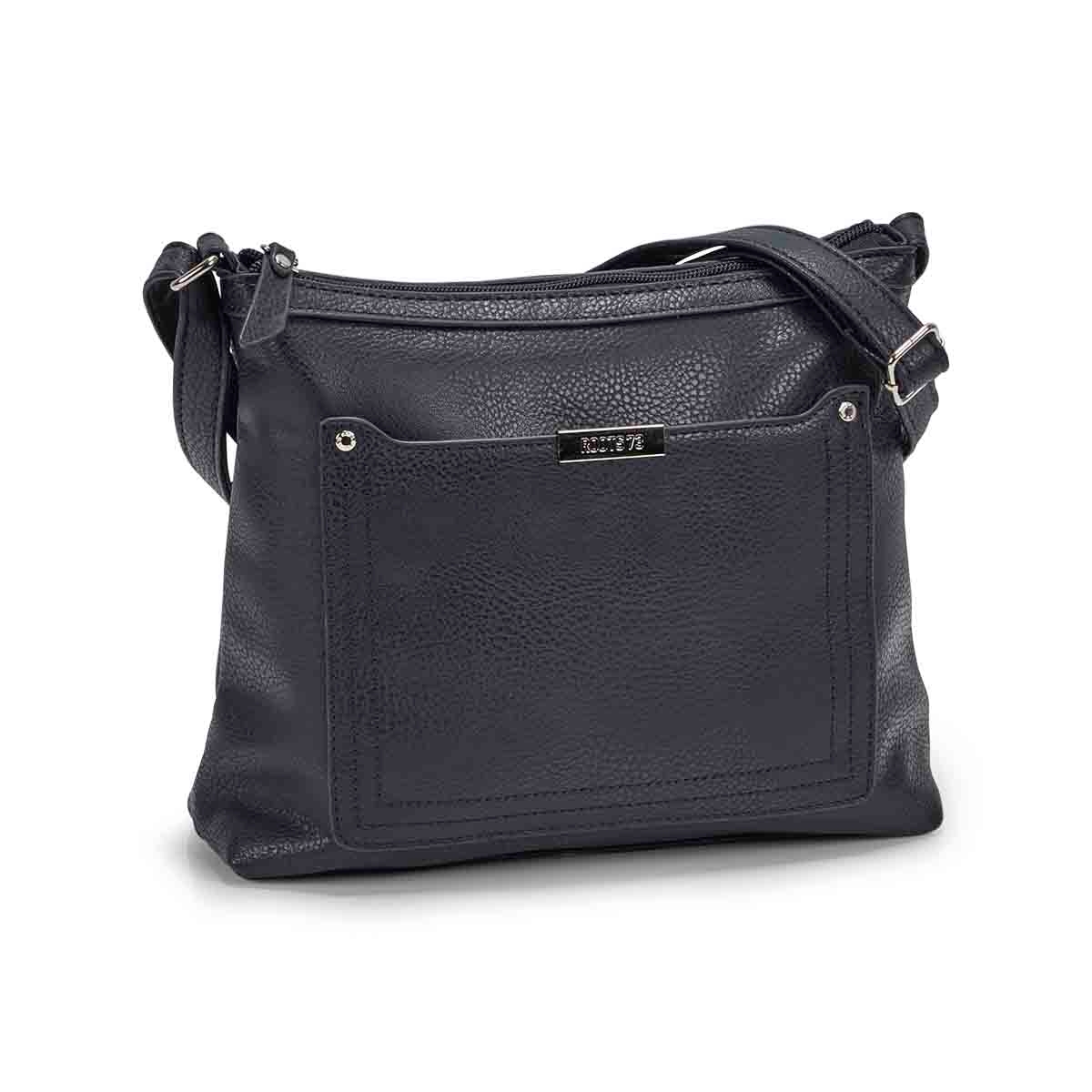 Women's 5438 navy stiched pocket crossbody bag