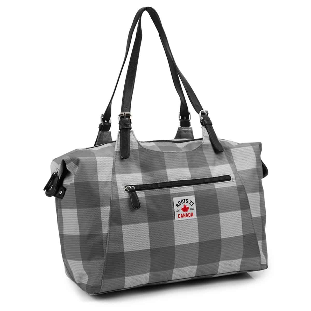 Women's R5469 grey plaid overnight bag