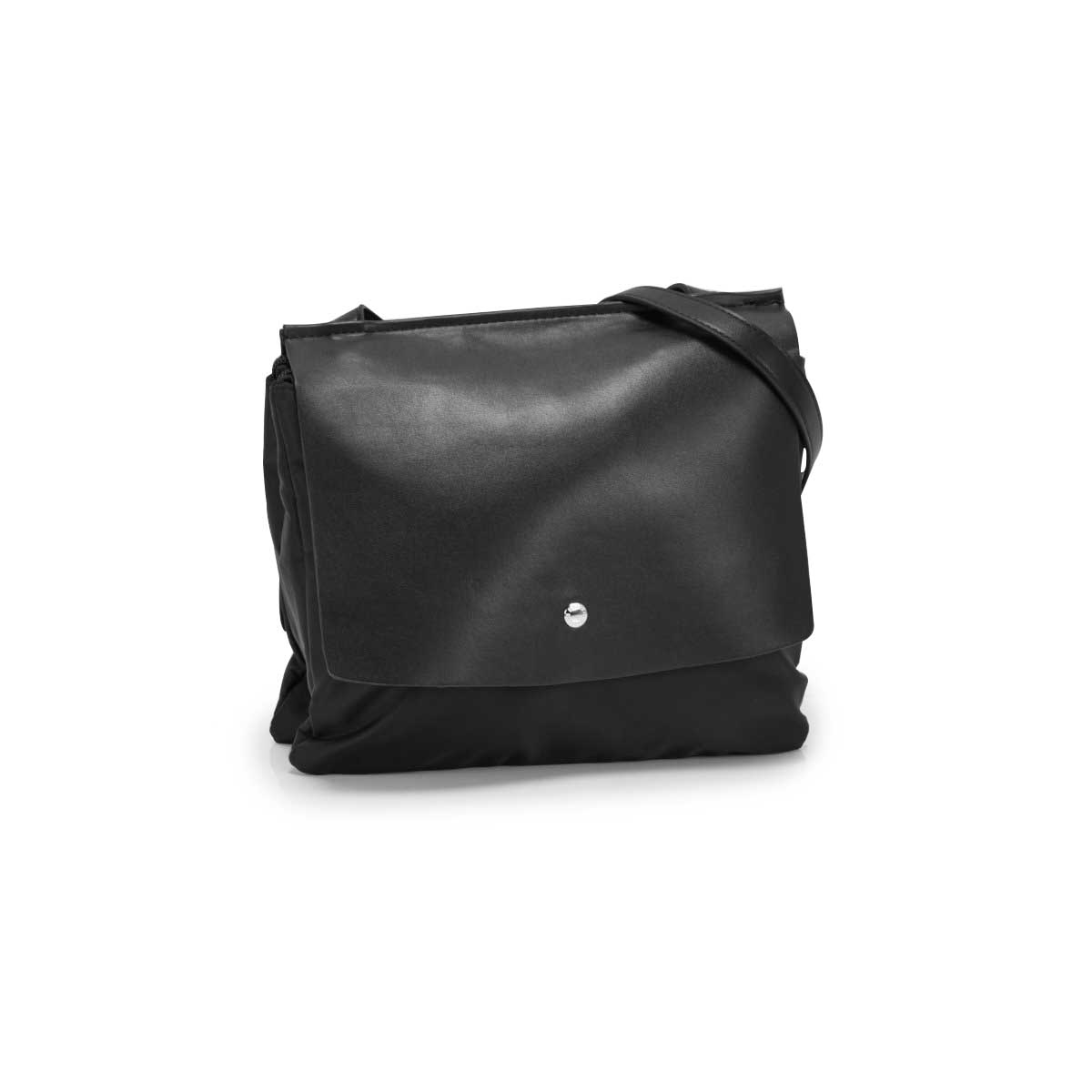 Lds Roots73 blk double flap shoulder bag