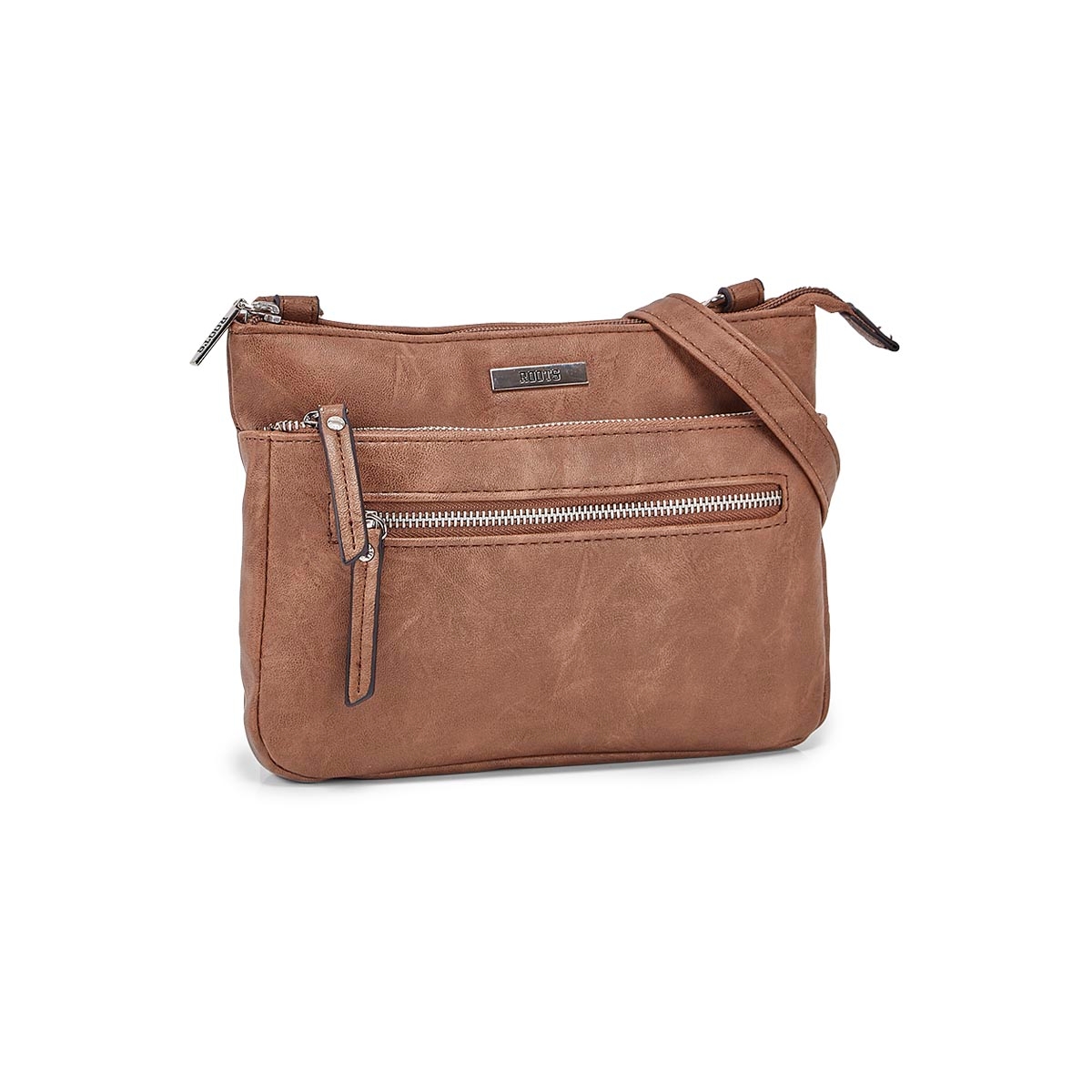 Lds Roots73 camel 2 frnt pockt crossbody