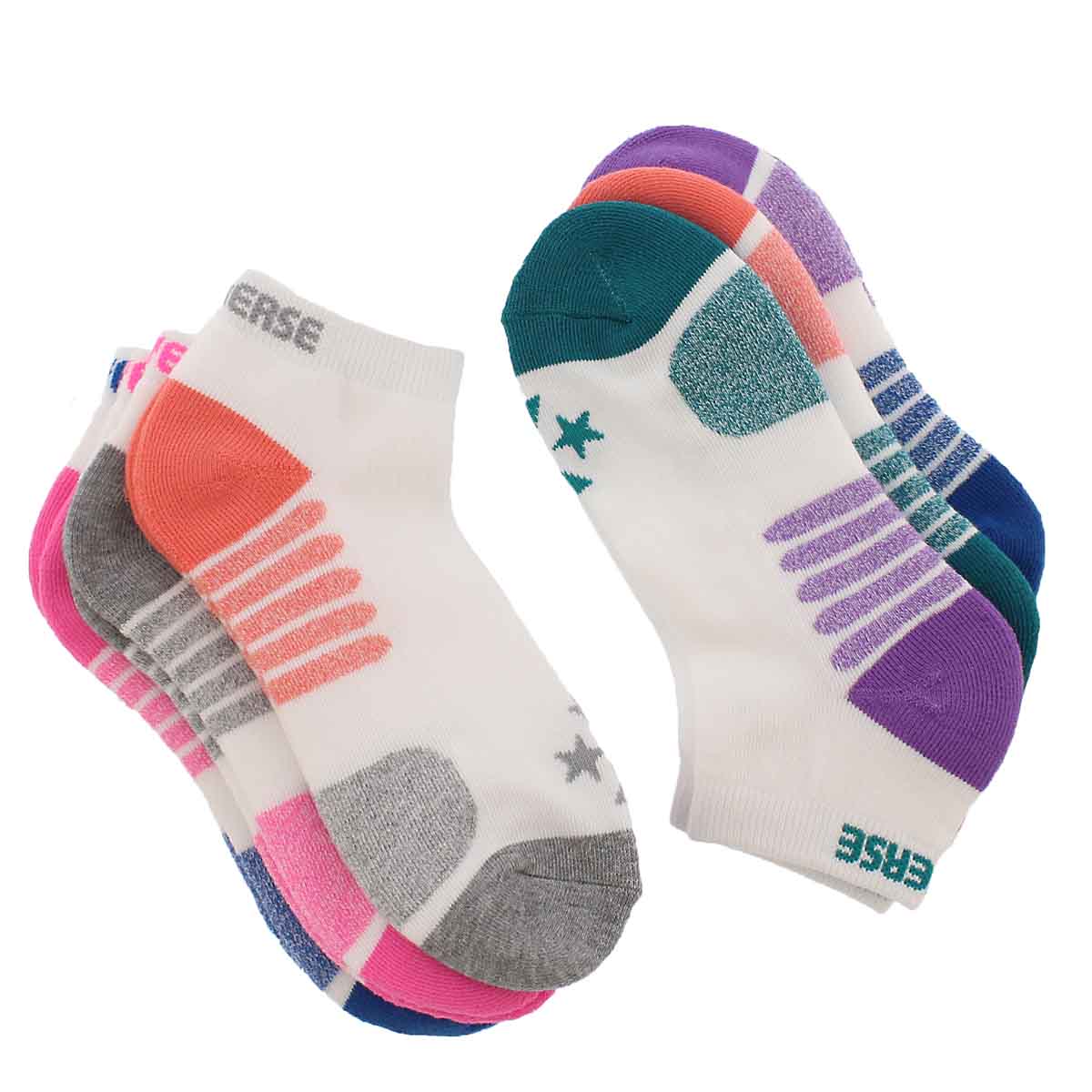 Lds Converse wht/mlt low cut sock 6pk