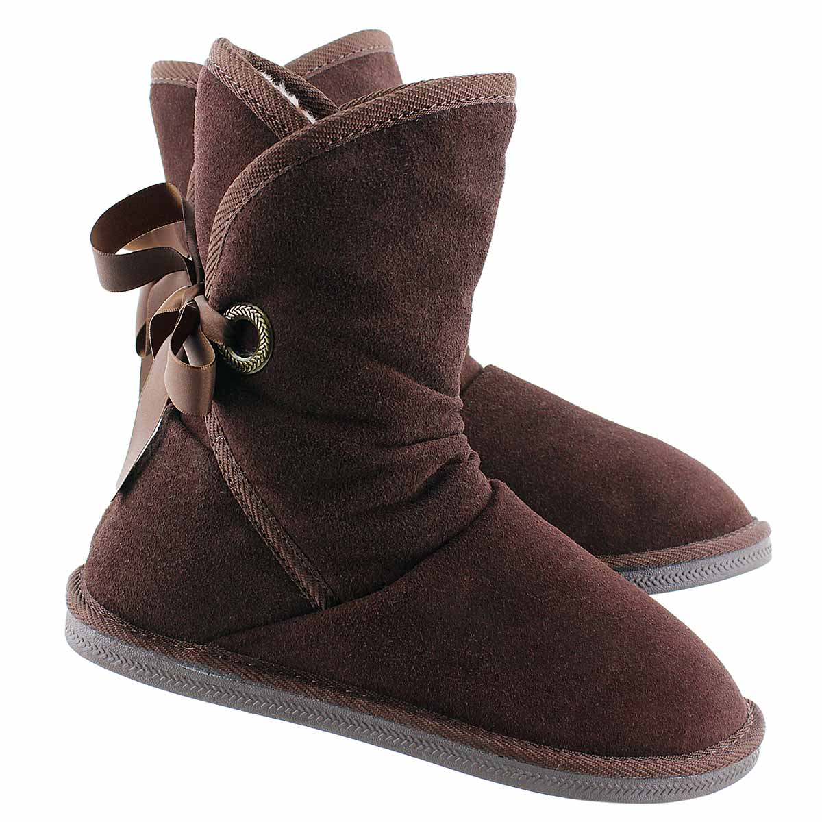 Lds Ribbon 2 choc brn suede lined boot