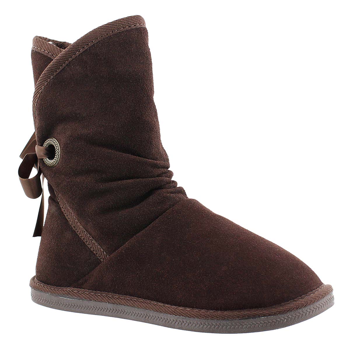 Lds Ribbon 2 choc brn suede lined boot
