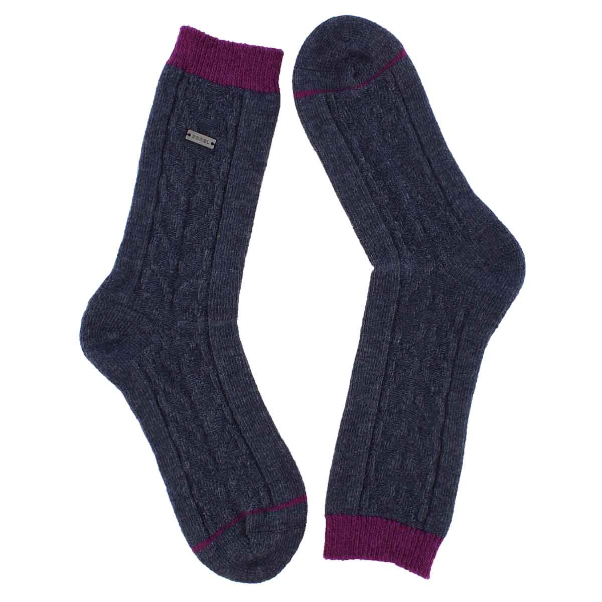 Lds Novelty Cable nvy/iris tall sock