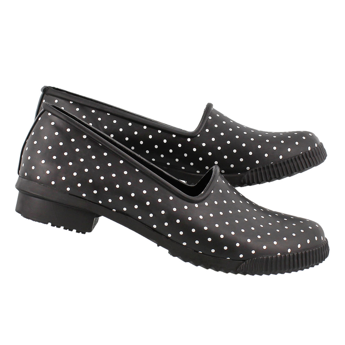 Lds Ruby blk polka dot rubber loafer